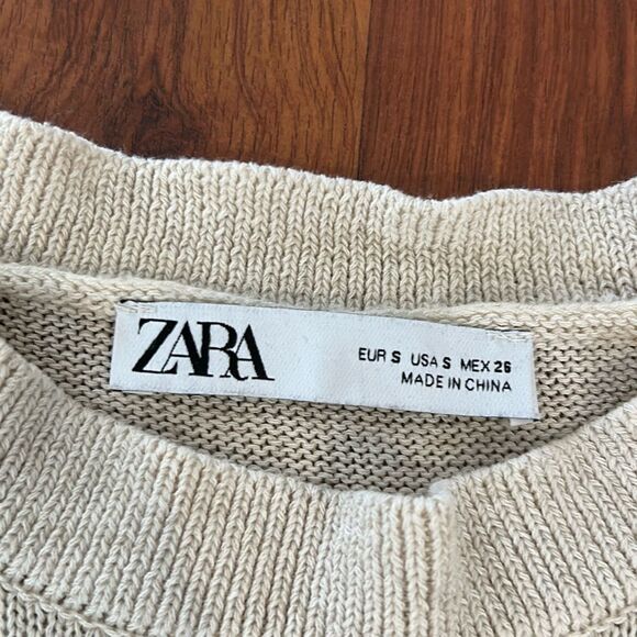 Zara beige cream sleeveless cropped sweater knit oatmeal color size small - Picture 2 of 4